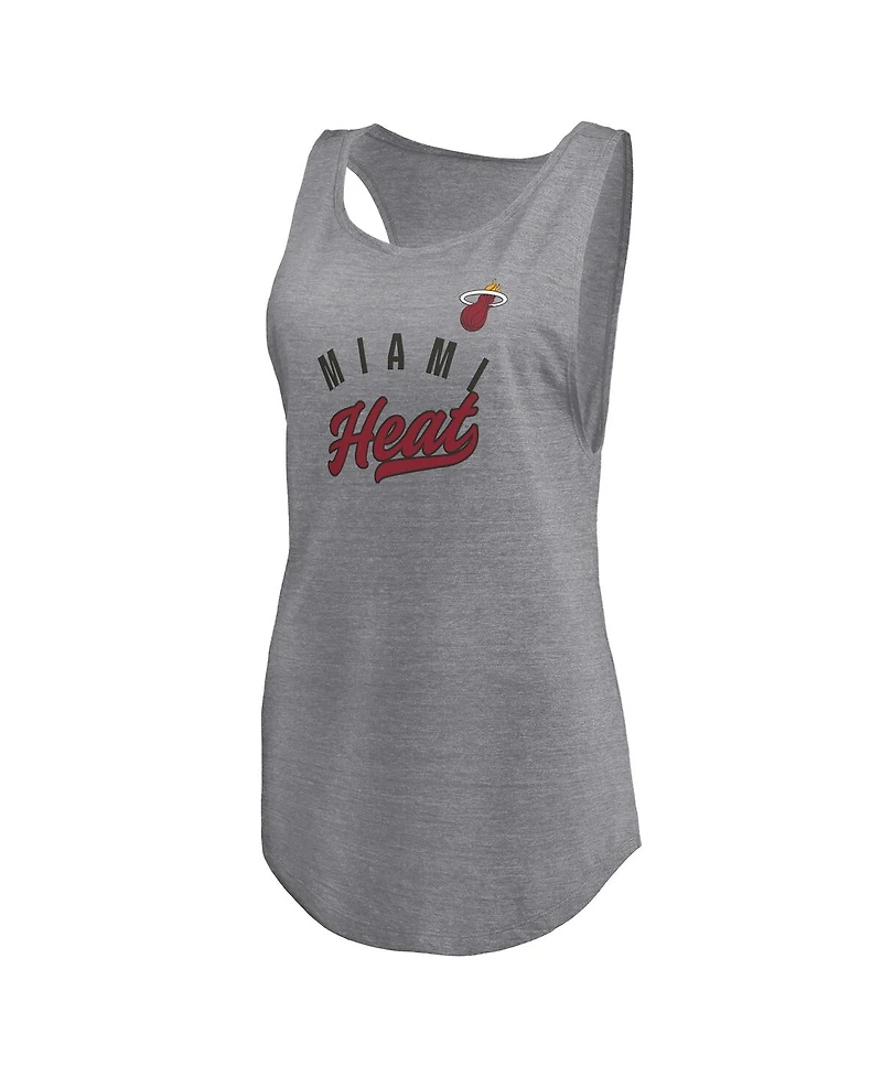 Fanatics Women's Heathered Gray Miami Heat Quality Time Open Scoop Neck Tri-Blend Tank Top