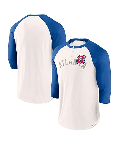 Fanatics Men's White/Royal Atlanta Braves Backdoor Slider Raglan 3/4-Sleeve T-Shirt