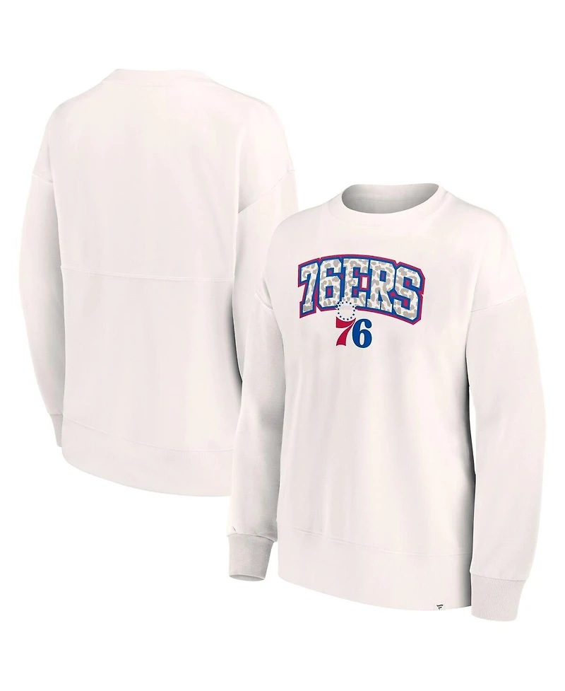 Fanatics Women's White Philadelphia 76ers Tonal Leopard Pullover Sweatshirt