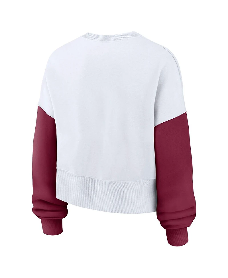 Nike Women's White Florida State Seminoles Color Block Oversized Cropped Pullover Sweatshirt