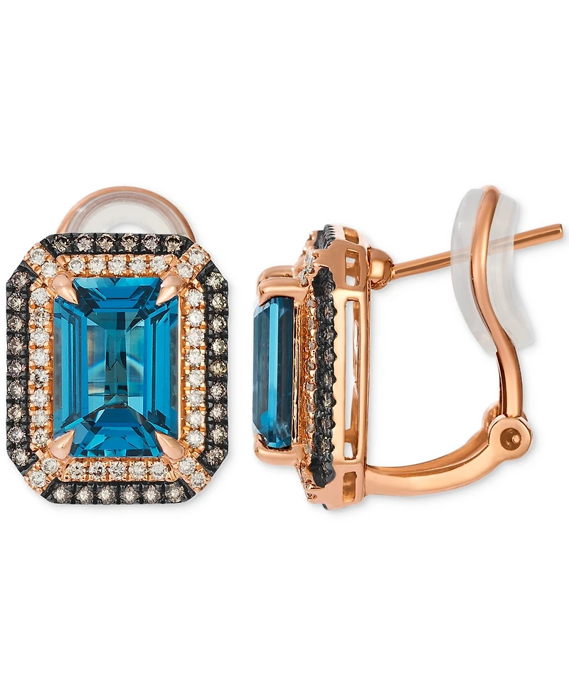 Le Vian Deep Sea Blue Topaz (5 ct. t.w.) & Diamond (5/8 ct. t.w.) Post/Clip-On Convertible Button Earrings in 14k Rose Gold