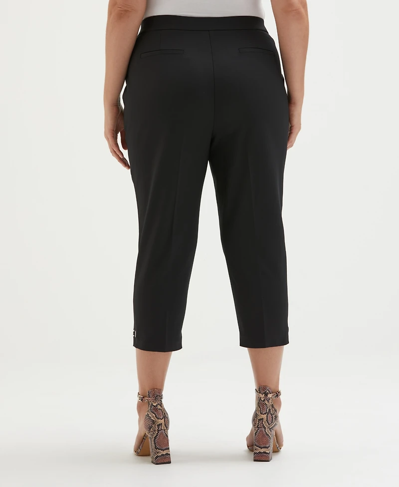 Rafaella Plus Satin Mid Rise Twill Capri Pants with Slant Pocket