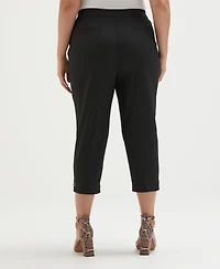 Rafaella Plus Satin Mid Rise Twill Capri Pants with Slant Pocket
