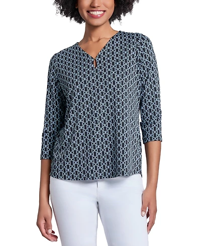 Jones New York Petite Printed 3/4-Sleeve Top