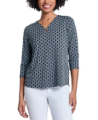 Jones New York Petite Printed 3/4-Sleeve Top