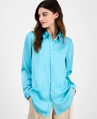 Tahari Asl Women's Satin Long-Sleeve Button-Front Blouse
