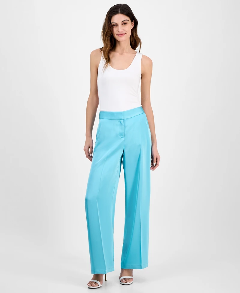 Tahari Asl Women's Satin Mid-Rise Wide-Leg Pants
