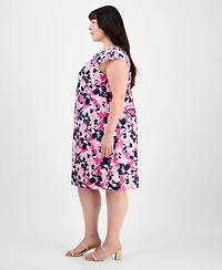Jones New York Plus Size Floral-Print Linen-Blend Swing Dress
