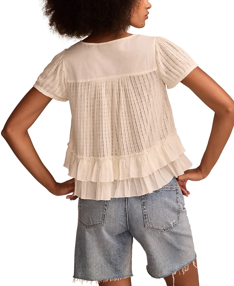 Lucky Brand Women's Smocked Ruffle-Hem Top