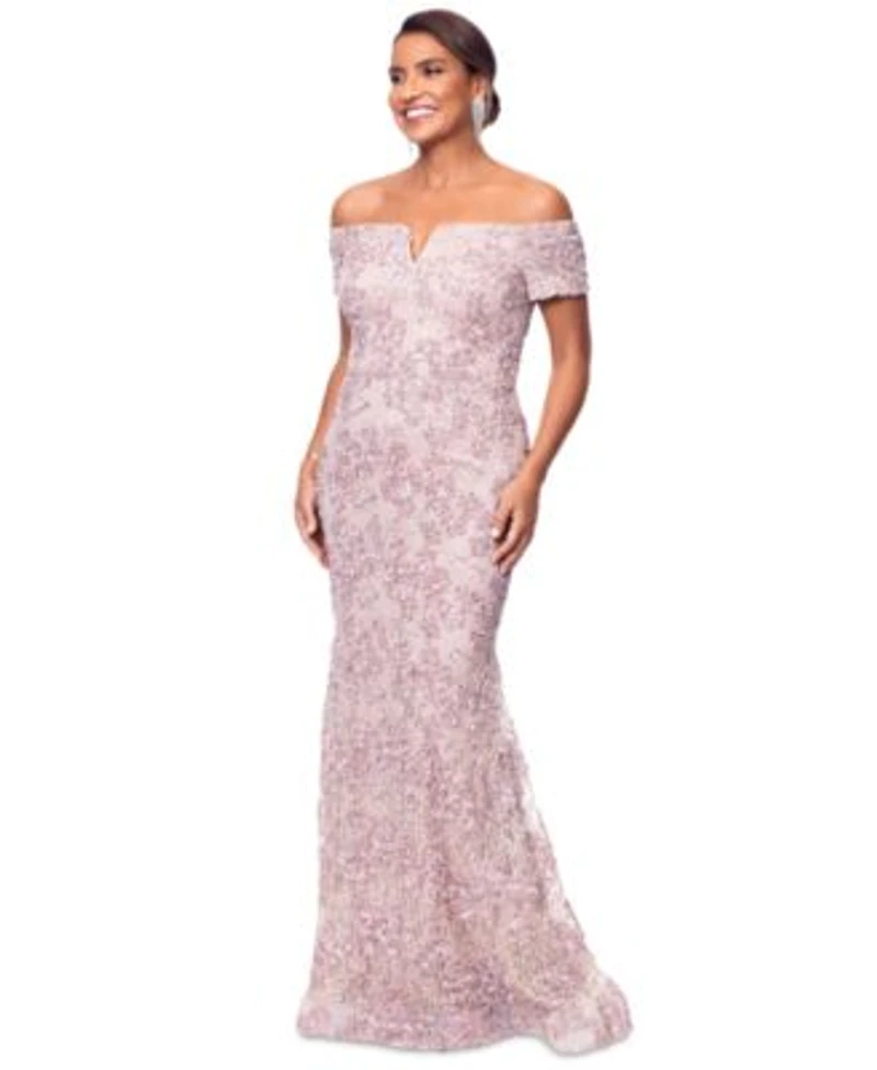 Xscape Womens Off The Shoulder Soutache Lace Gown