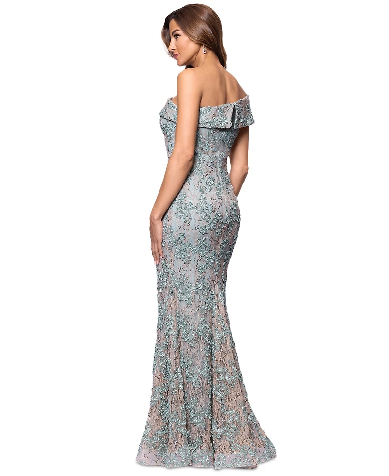 Xscape Women's One-Shoulder Soutache Lace Gown