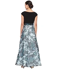 Sl Fashions Petite Floral-Print Cap-Sleeve Gown