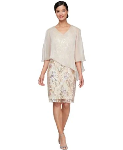 Sl Fashions Womens Embellished Cape Overlay Sheath Dress