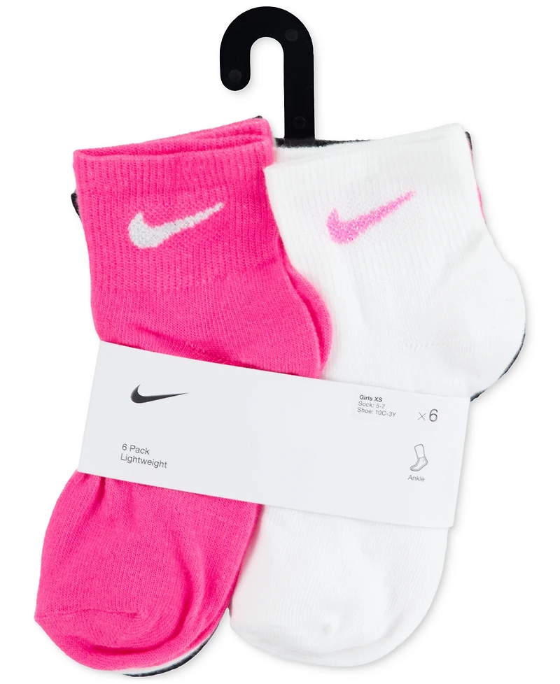 Nike Little Girls Metallic Swoosh Quarter Socks, Pack of 6