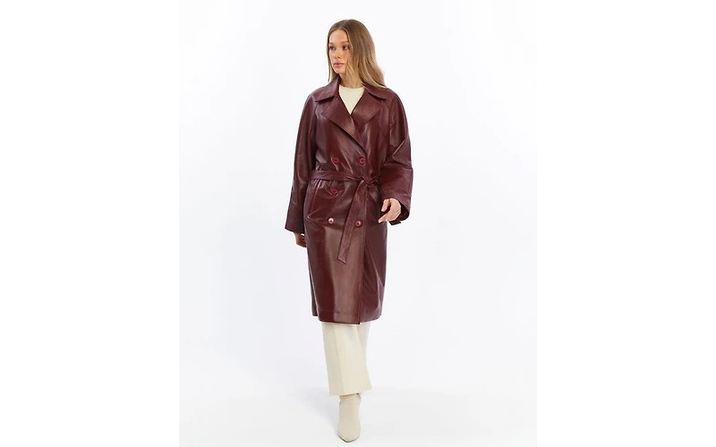 Furniq Uk Women's Leather Trench Coat