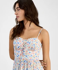 Self Esteem Juniors' Floral Lace-Up Sweetheart Midi Dress