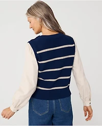 Lands' End Women's Drifter Shaker Button Shoulder Sweater Vest with Poplin Sleeves