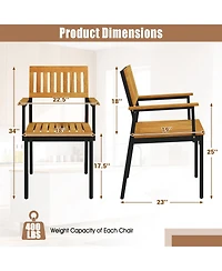 Patio Outdoor Dining Chair Set of 2 with Metal and Acacia Wood Frame