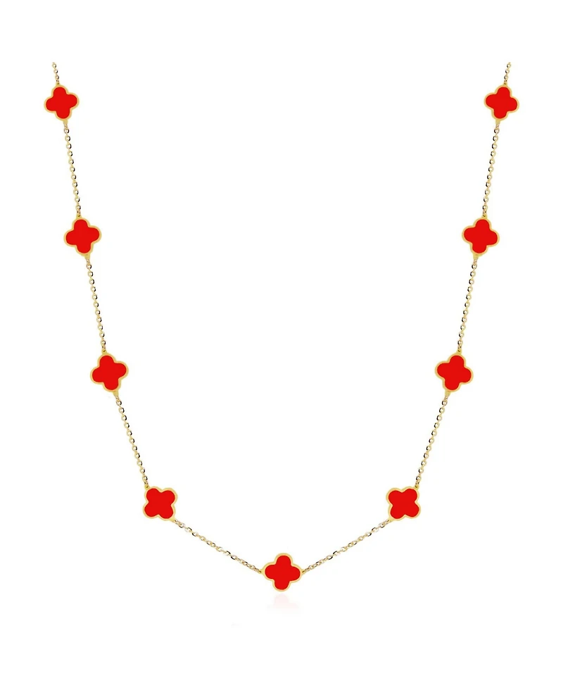 The Lovery Mini Coral Clover Necklace 14K Gold