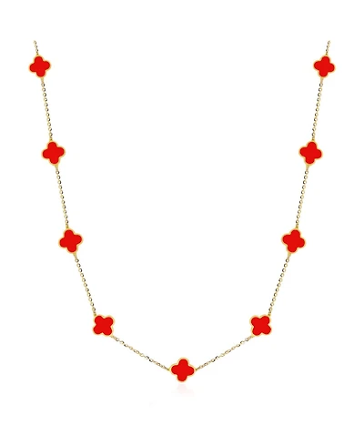The Lovery Mini Coral Clover Necklace 14K Gold