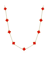 The Lovery Mini Coral Clover Necklace 14K Gold