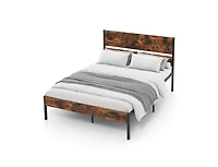 Metal Bed Frame with Wooden Headboard and Footboard