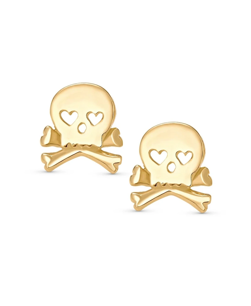 Bling Jewelry Whimsical Heart Eyes Pirate Skull & Crossbones Stud Earrings Sterling Silver