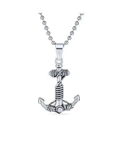 Bling Jewelry Nautical Anchor Pendant Necklace Black Oxidized Stainless Steel Chain
