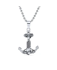 Bling Jewelry Nautical Anchor Pendant Necklace Black Oxidized Stainless Steel Chain