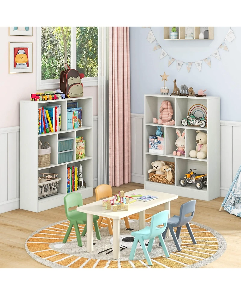 7-Cube Bookcase for Kids 41" Wooden Toy Storage Organizer Freestanding Bookshelf