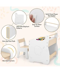 3 In 1 Kids Wood Table and Chair Set with Detachable Tabletop Hidden Storage Paper