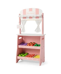 Kids Farmers Market Stand Wooden Playset for Creative Pretend Play