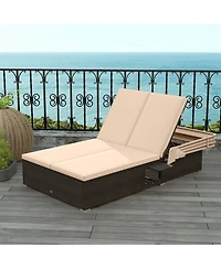 2-person Rattan Lounge Bed with Retractable Canopy 5-position Adjustable Backrest