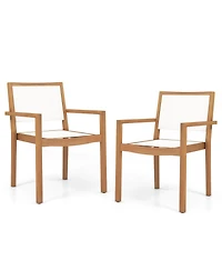 Stackable Outdoor Dining Chair Set of 2 with Acacia Wood Frame