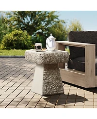 LuxenHome Rock Square Outdoor Side Table, 18 Inch Cement Side Table for Patio, Small Concrete Accent End Table for Living Room, Balcony, Vintage Outsi