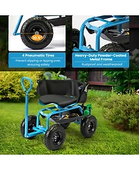 Cushioned Rolling Garden Cart Scooter with Storage Basket and Tool Pouch Comfortable Convenient Outdoor Helper
