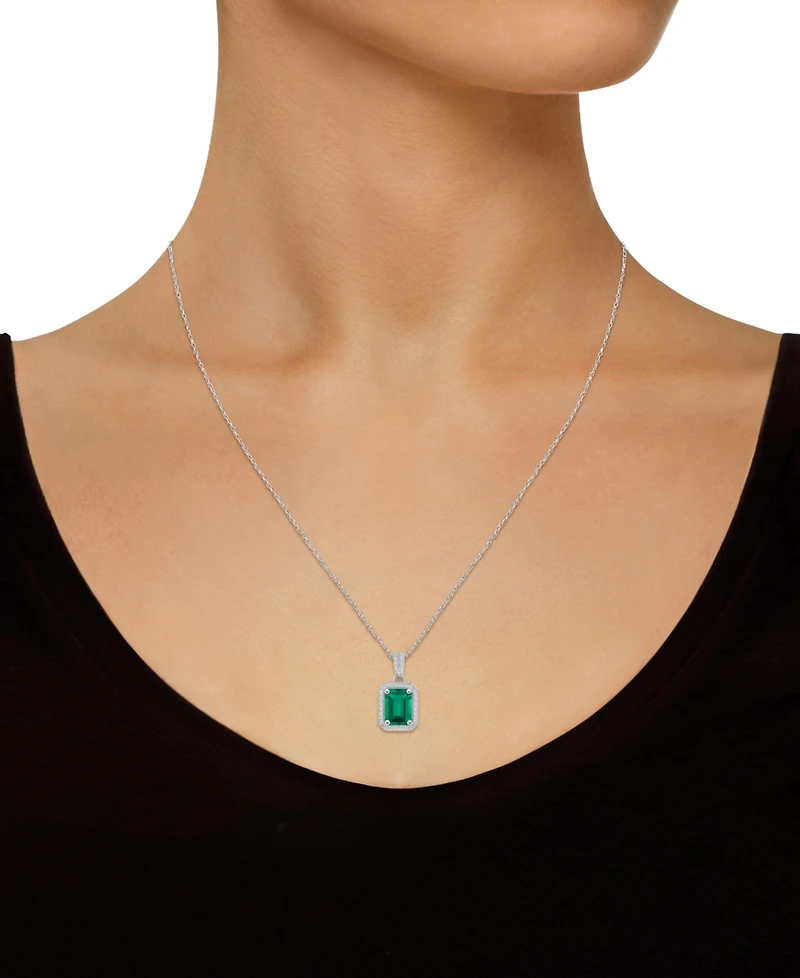 Blue Topaz (2 ct. t.w.) & Lab Created White Sapphire (1/5 Rectangle Pendant Necklace 10k Yellow Gold