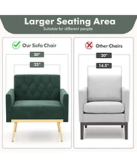 Modern Velvet Accent Chair with Button Tufted Back Golden Metal Legs & Foot Pads