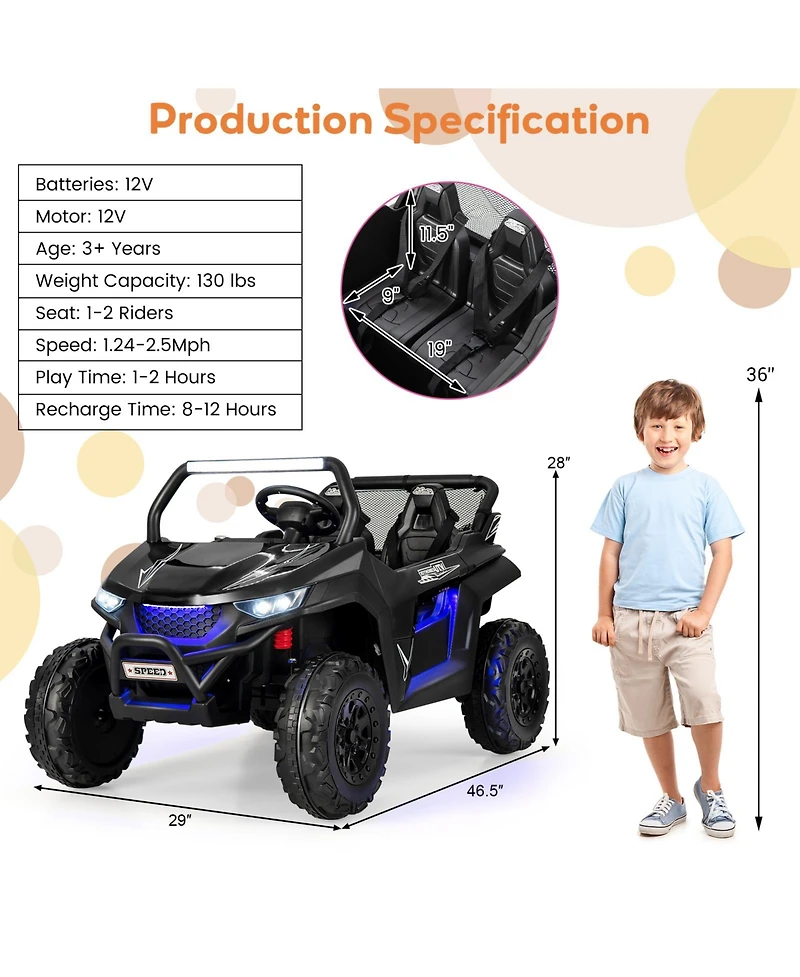 12V 2-Seater Kids Ride on Utv with Slow Start Function Music