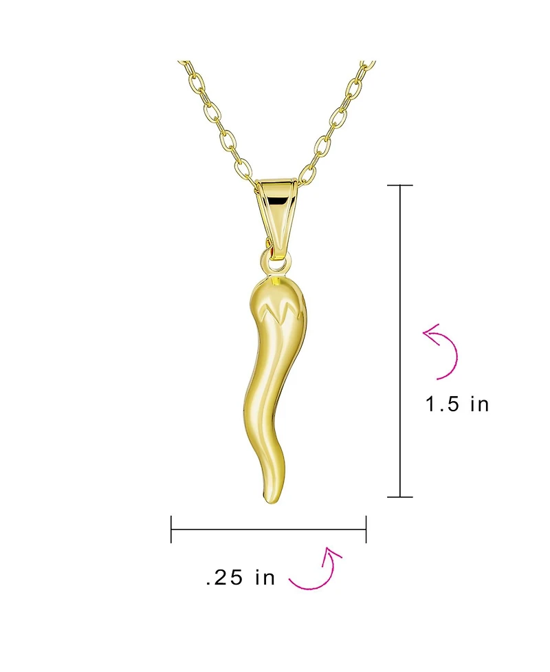 Bling Jewelry Simple Italian Chili Pepper Horn Amulet Pendant Necklace Gold Plated 18" Chain