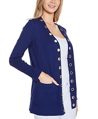 Belldini Women's Rhinestone Grommet Open-Front Cardigan Sweater
