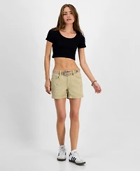 Dollhouse Juniors' Belted Ripped Cuffed Shorts