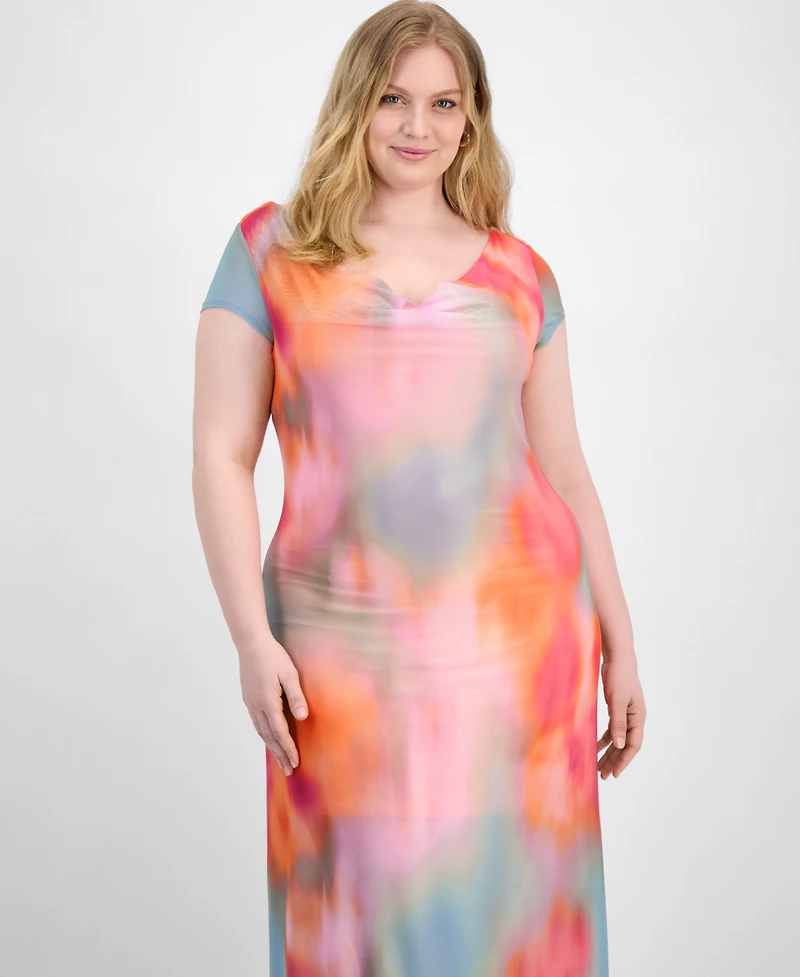 Bar Iii Trendy Plus Size Cowl-Neck Short-Sleeve Maxi Dress, Exclusively at Macy's