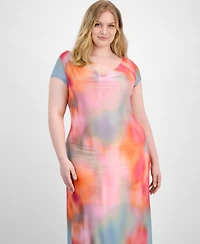 Bar Iii Trendy Plus Size Cowl-Neck Short-Sleeve Maxi Dress, Exclusively at Macy's