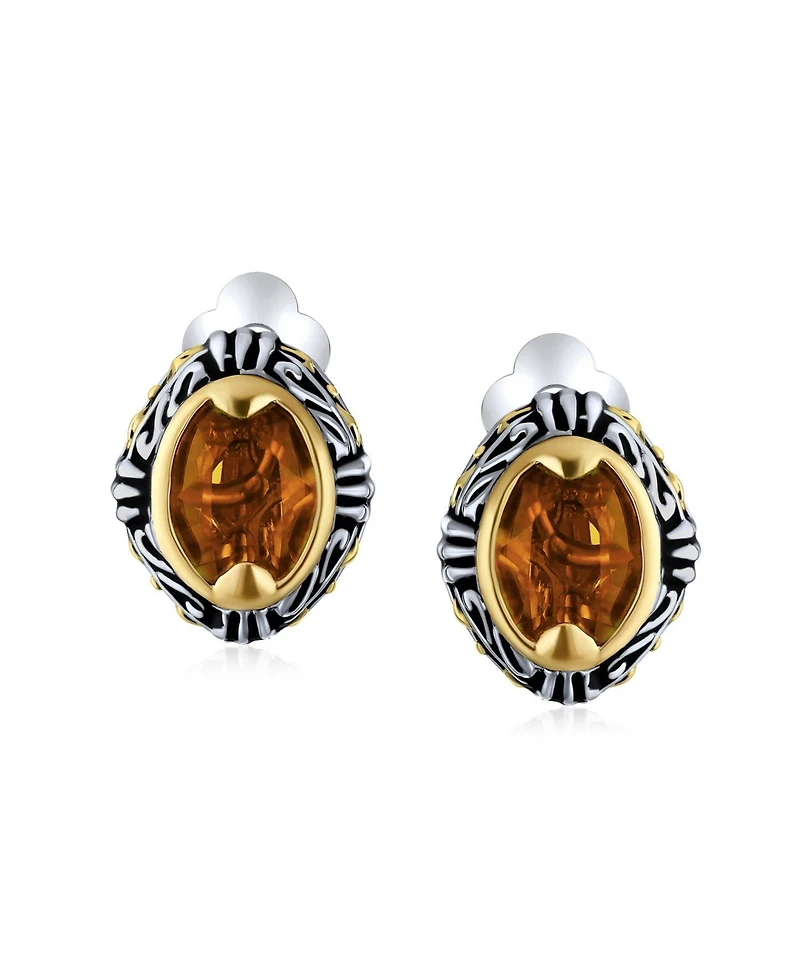 Bling Jewelry Fashion Crystal Oval Bali Style Clip-On Earrings Non-Pierced Ears Multiple Colors