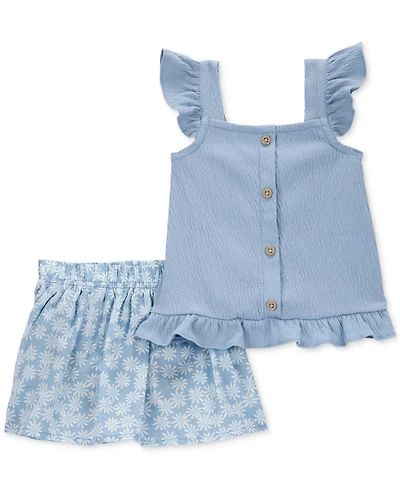Carter's Baby Girls 2-Pc. Flutter-Sleeve Top & Floral-Print Skort Set