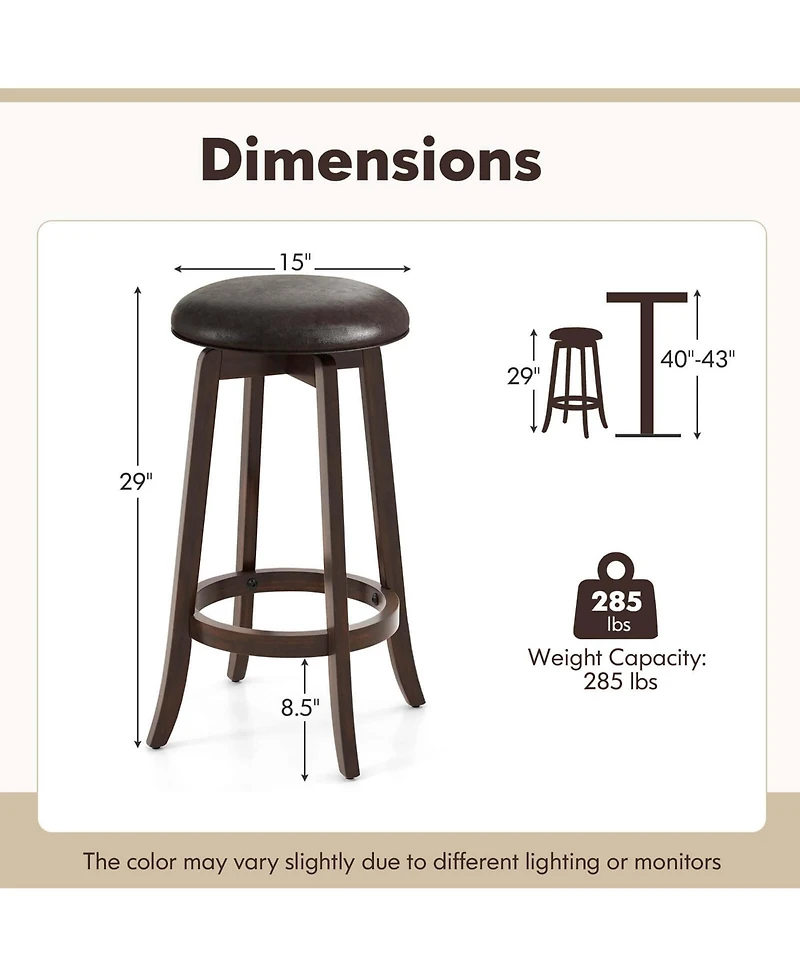29" Counter Height Stools Set of with 360° Swivel Round Seat & Footrest