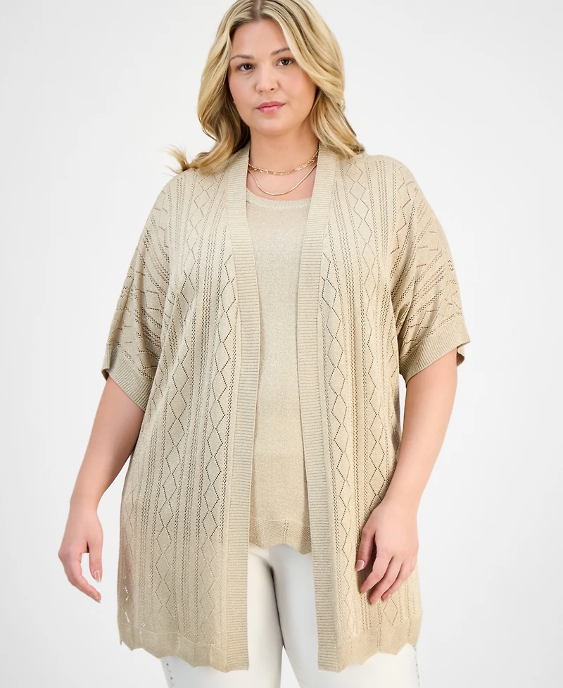 Jm Collection Plus Metallic Shine Cardigan Sweater, Exclusively at Macy's