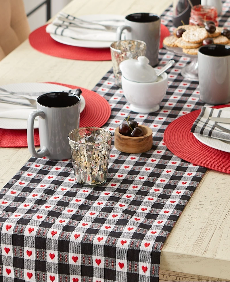 Design Imports Hearts Dobby Check Table Runner, 14" x 108"