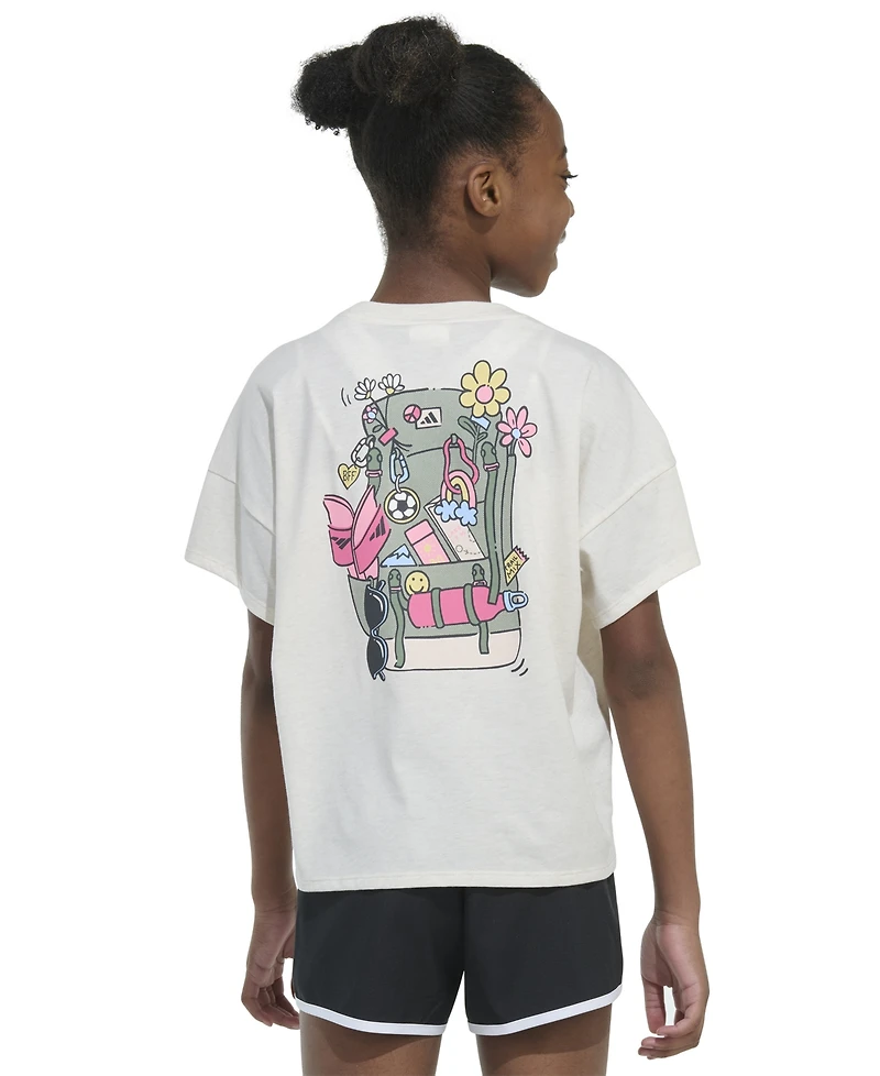 adidas Big Girls Logo Graphic Short-Sleeve Drop-Shoulder T-Shirt